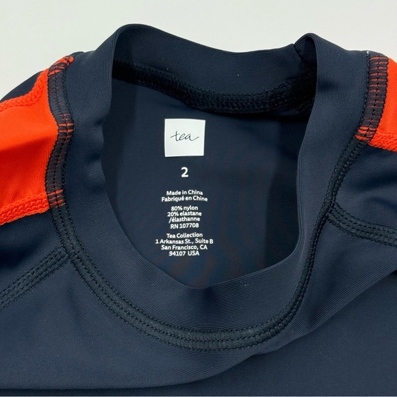 NWT Tea Collection Boys Kids Swim Rash Guard Shirt - Navy & Red Orange Size 2 - Picture 6 of 7